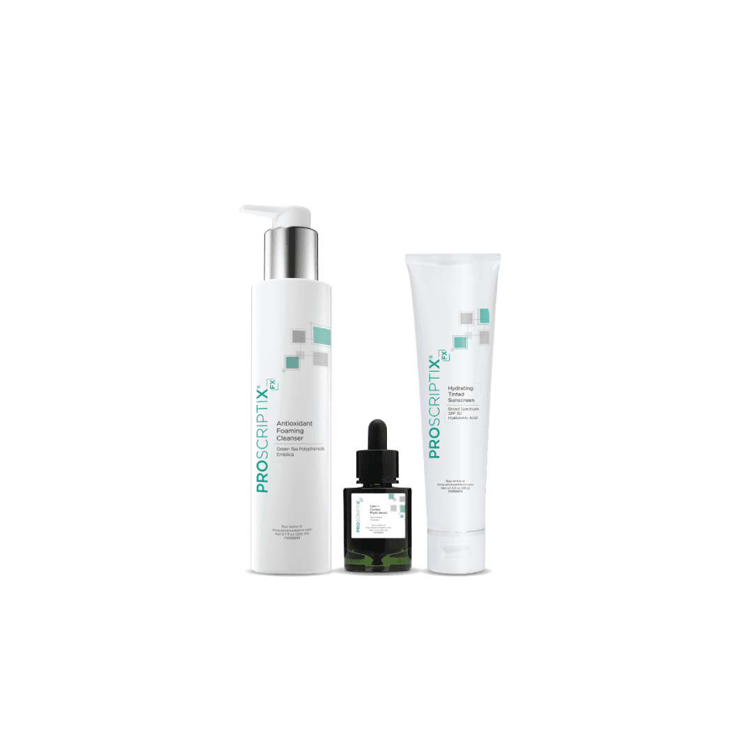 Proscriptix FX Rosacea and Sensitive Skin System with Antioxidant Foaming Cleanser, Calm + Correct Phyto Serum, and Hydrating Tinted Sunscreen SPF 50