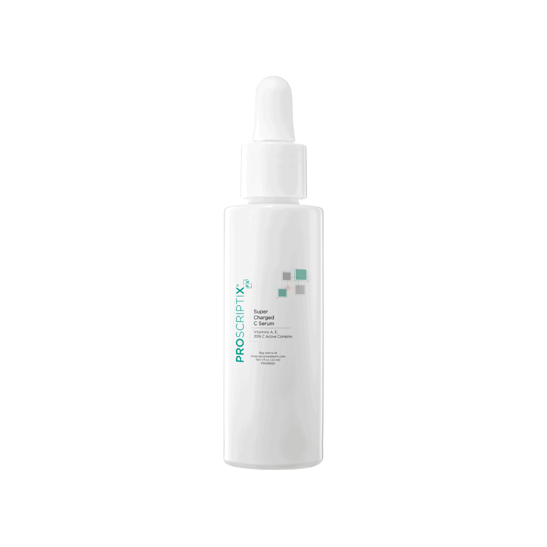 Proscriptix FX Super Charged C Serum white dropper bottle with Vitamins A, E, and 20% C Active Complex, 1 fl oz