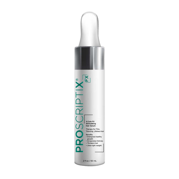 Proscriptix FX X.Cyte FX Stimulating Hair Serum white dropper bottle for thin and thinning hair, energizes follicles and thickens hair, 2 fl oz