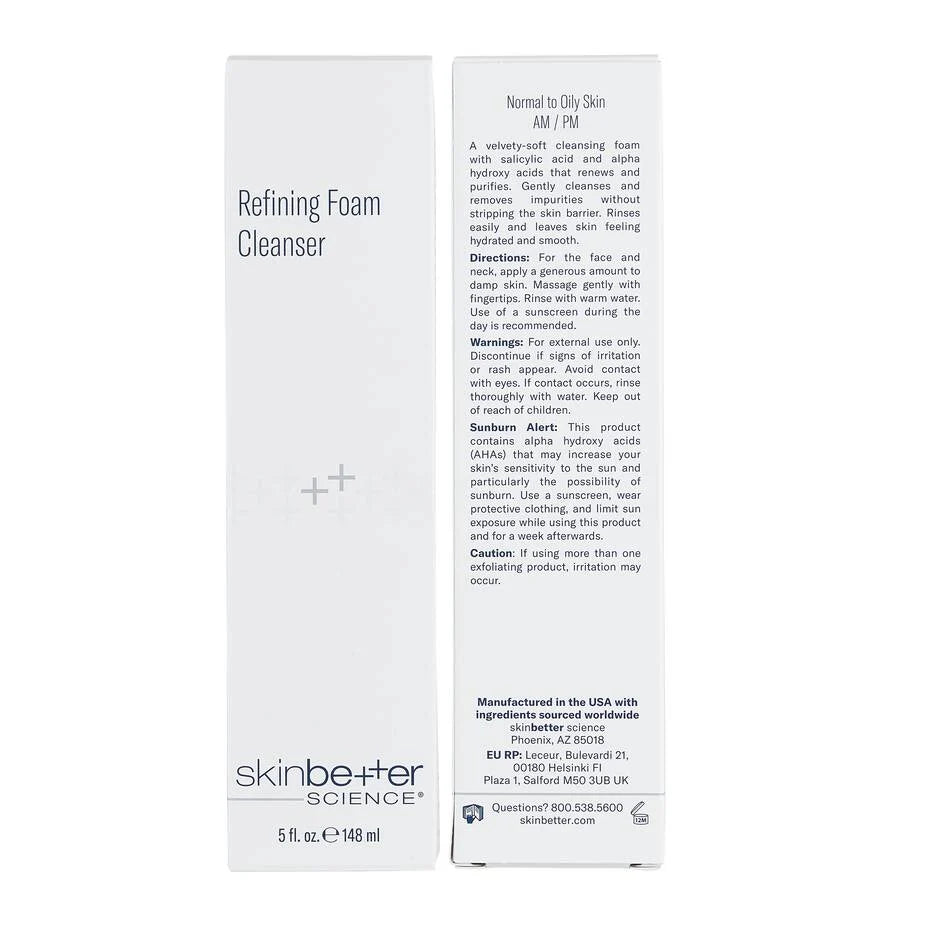 Skinbetter Science Refining Foam Cleanser angled view – sulfate-free, fragrance-free daily cleanser for acne-prone, oily, and sensitive skin