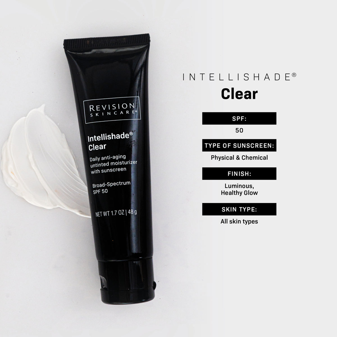 Revision Skincare Intellishade Clear SPF 50 physical and chemical sunscreen with luminous finish
