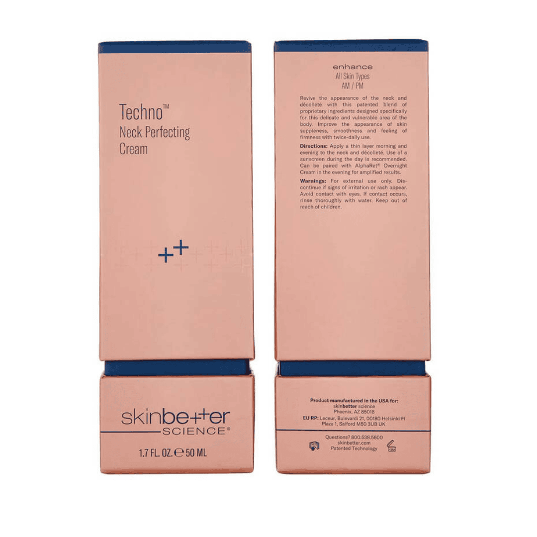 Skinbetter Science Techno Neck Perfecting Cream 50ml angled view – anti-aging neck cream with Nitric Oxide complex, niacinamide, and vitamin C for firmer skin