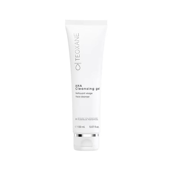 Teoxane AHA Cleansing Gel face cleanser tube with Resilient Hyaluronic Acid, 150 mL / 5.07 fl oz