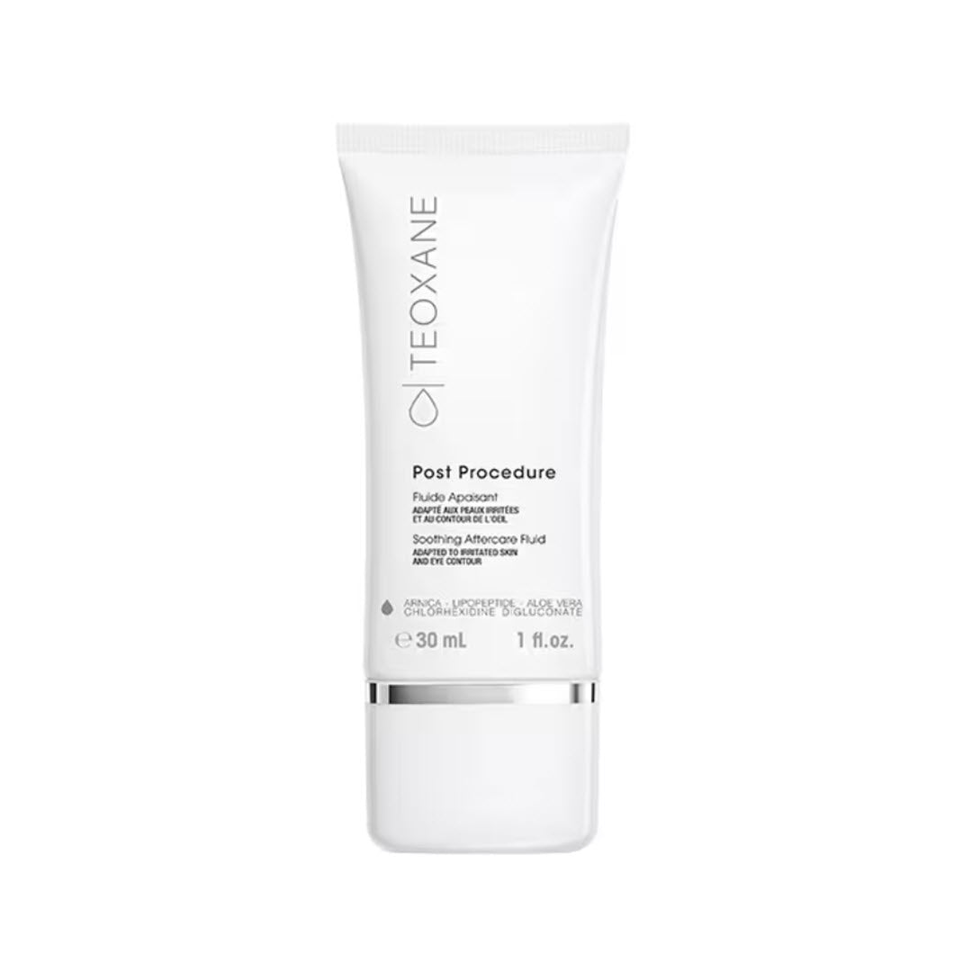 Teoxane Post Procedure Soothing Aftercare Fluid tube with Arnica, Lipopeptide, Aloe Vera, and Chlorhexidine Digluconate, 30 mL / 1 fl oz