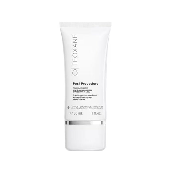 Teoxane Post Procedure Soothing Aftercare Fluid tube with Arnica, Lipopeptide, Aloe Vera, and Chlorhexidine Digluconate, 30 mL / 1 fl oz