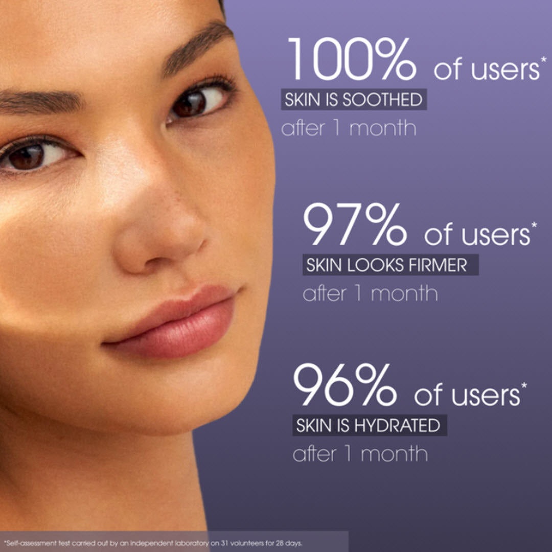 Clinical study results for Teoxane RHA Prime Solution showing 100% of users had soothed skin, 97% firmer skin, and 96% hydrated skin after 1 month