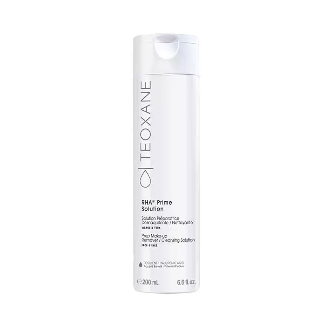 Teoxane RHA Prime Solution Prep Make-up Remover and Cleansing Solution bottle for face and eyes, 200 mL / 6.6 fl oz