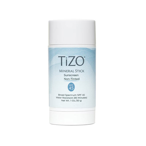 TiZO Mineral Stick Non-Tinted Sunscreen SPF 45 stick shown against a white background