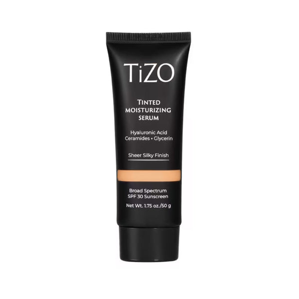 TiZO Tinted Moisturizing Serum SPF 30 Sunscreen in Medium tube shown against a white background