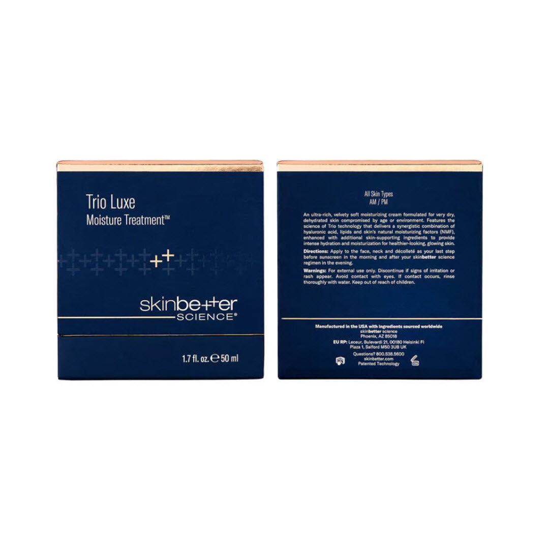 Skinbetter Science Trio Luxe Moisture Treatment 50ml angled view – velvety barrier-repair cream with niacinamide, vitamin C, and olive extract for redness and dullness