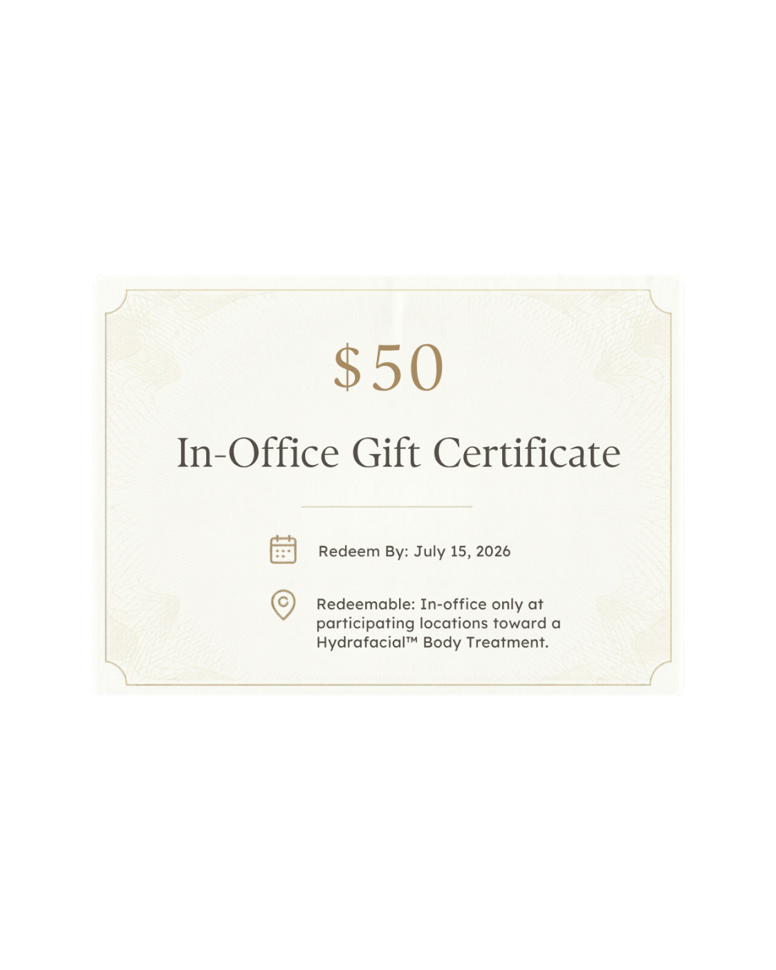 🎁 $50 Off Hydrafacial™ Body Treatment Gift Certificate (Discount)