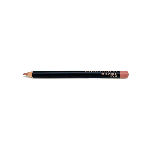 Youngblood Mineral Cosmetics Lipliner Pencil in Pout a warm peachy nude shade black wooden pencil with gold lettering on white background