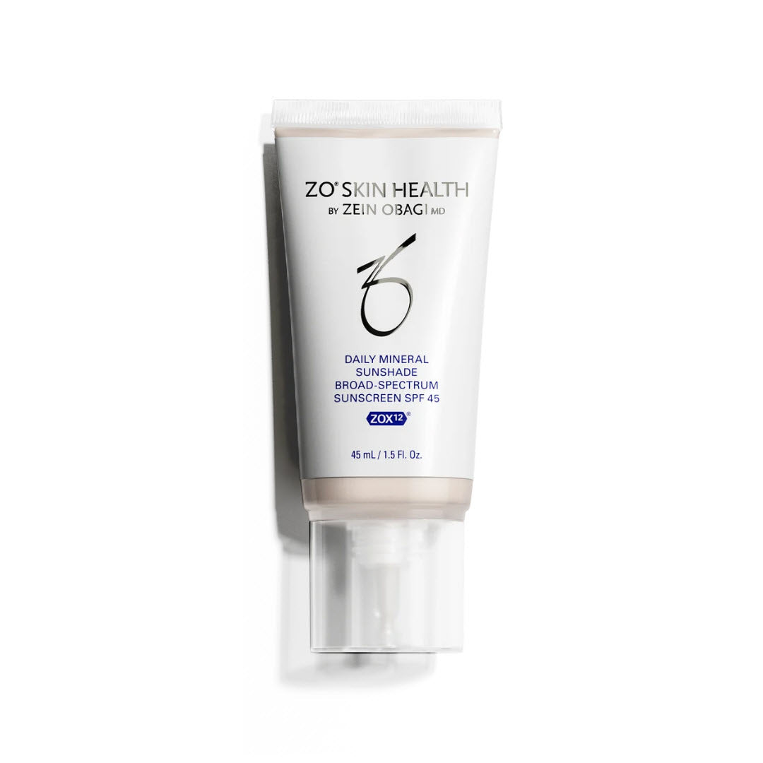 ZO Skin Health Daily Mineral Sunshade Broad Spectrum SPF 45 Fair 45ml tube with pump on white background