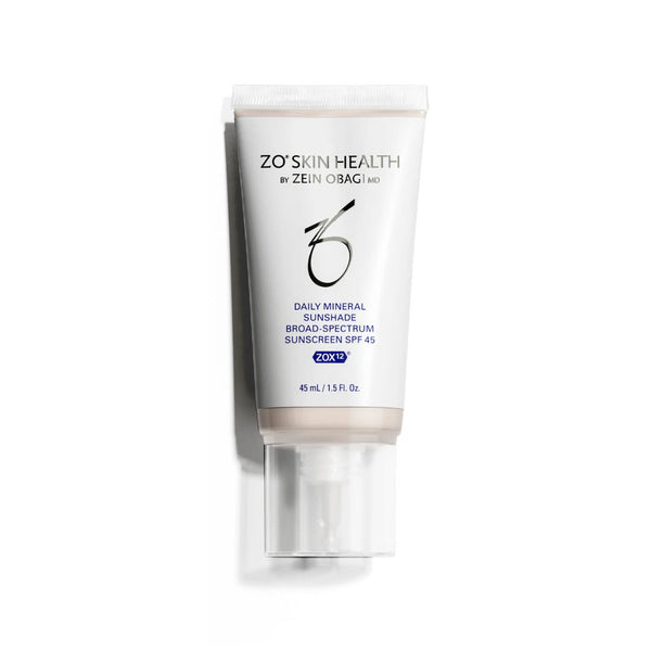 ZO Skin Health Daily Mineral Sunshade Broad Spectrum SPF 45 Fair 45ml tube with pump on white background