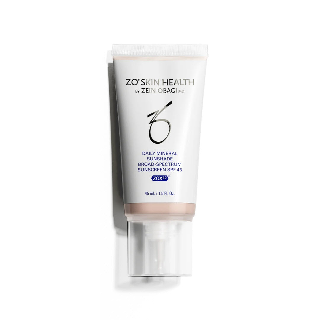 ZO Skin Health Daily Mineral Sunshade Broad Spectrum SPF 45 Light 45ml tube with pump on white background