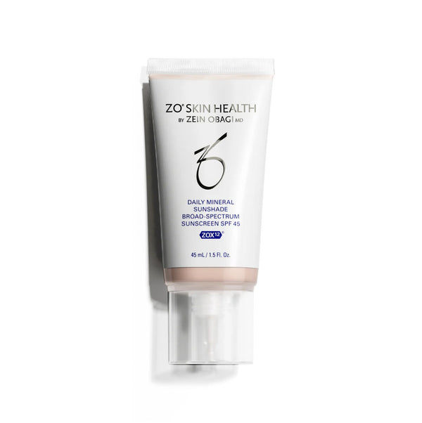 ZO Skin Health Daily Mineral Sunshade Broad Spectrum SPF 45 Light 45ml tube with pump on white background
