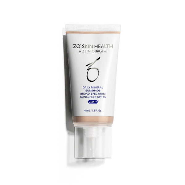 ZO Skin Health Daily Mineral Sunshade Broad Spectrum SPF 45 Light Medium 45ml tube with pump on white background