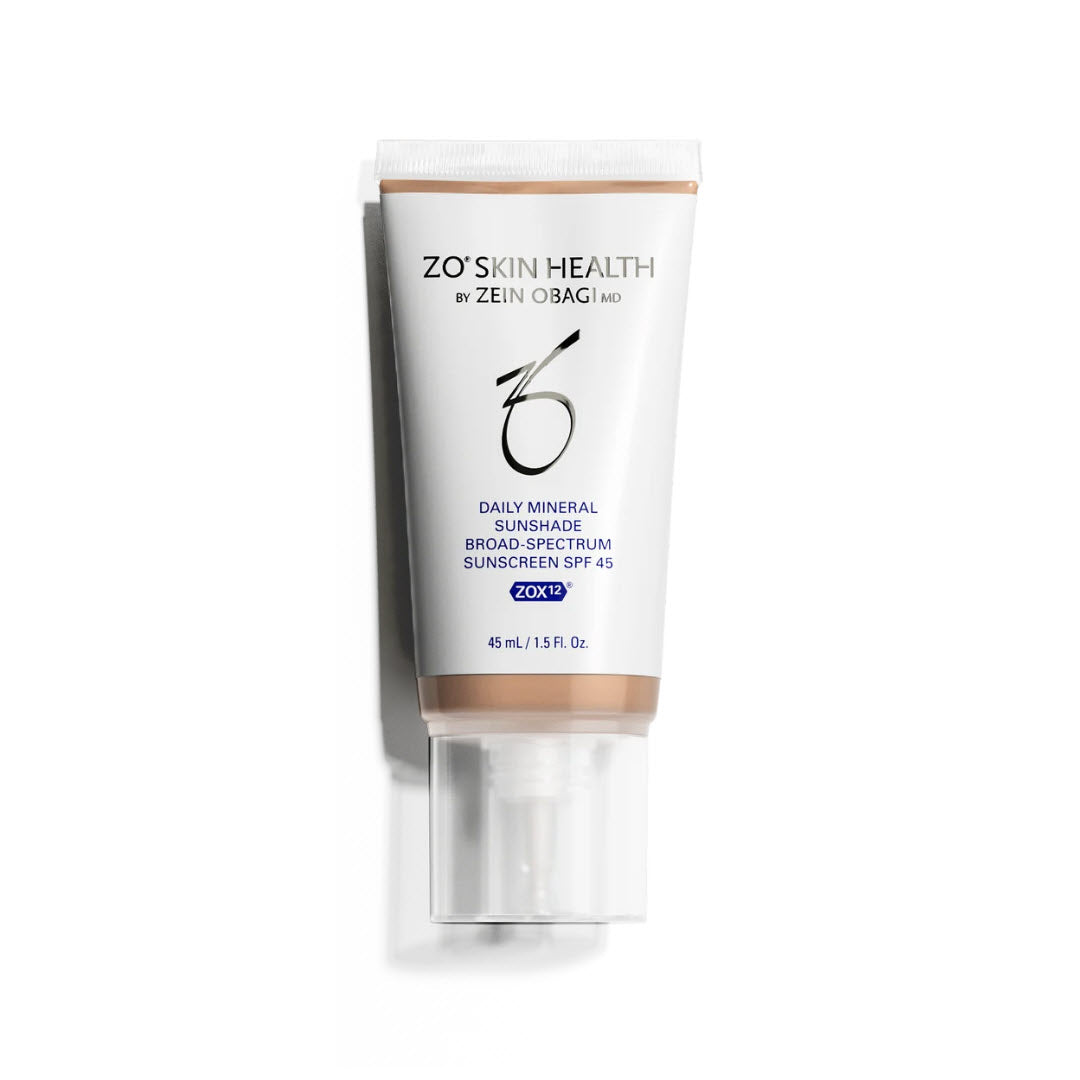 ZO Skin Health Daily Mineral Sunshade Broad Spectrum SPF 45 Medium 45ml tube with pump on white background