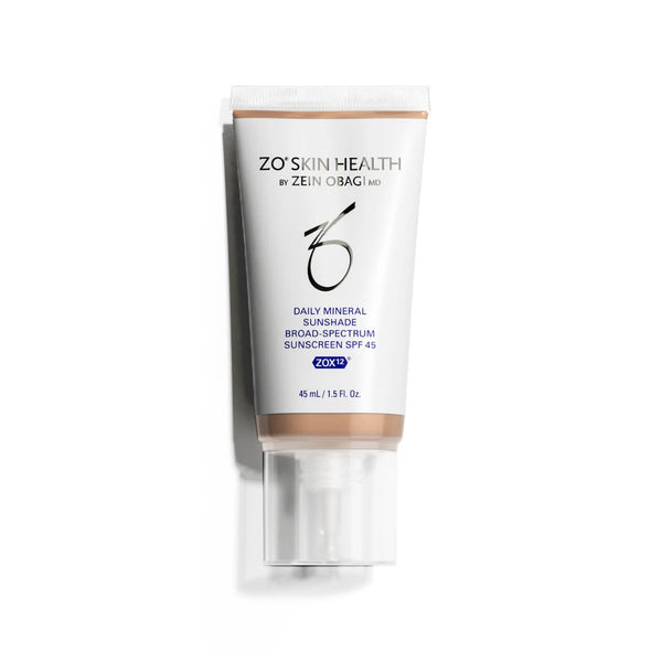 ZO Skin Health Daily Mineral Sunshade Broad Spectrum SPF 45 Medium 45ml tube with pump on white background