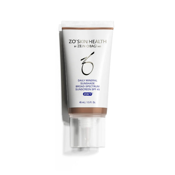 ZO Skin Health Daily Mineral Sunshade Broad Spectrum SPF 45 Tan 45ml tube with pump on white background
