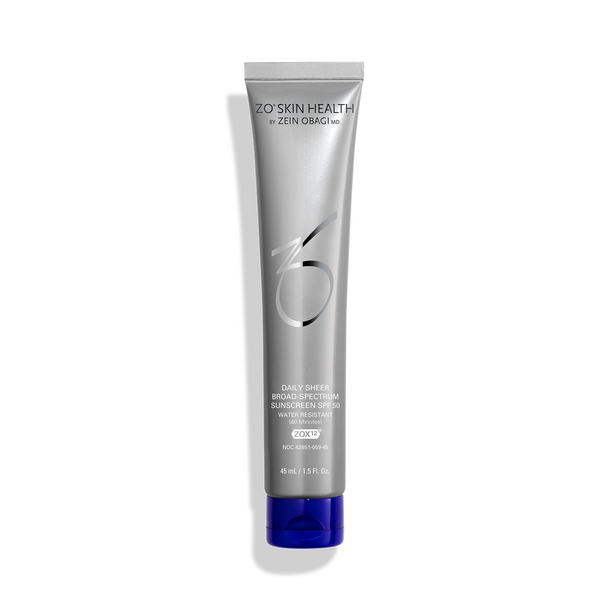ZO Skin Health Daily Sheer Broad Spectrum Sunscreen SPF 50 45mL 1.5 fl oz – lightweight water-resistant daily sunscreen with ZOX12 technology for invisible sun protection