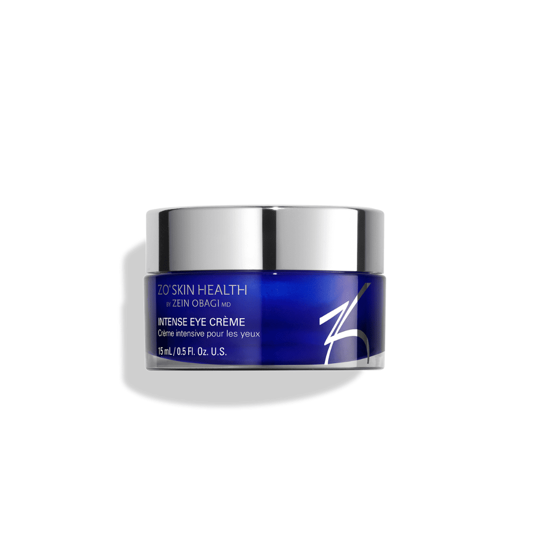 ZO Skin Health Intense Eye Crème 15mL 0.5 fl oz – intensive anti-aging eye cream in navy blue jar with silver lid to reduce dark circles, puffiness, and fine lines
