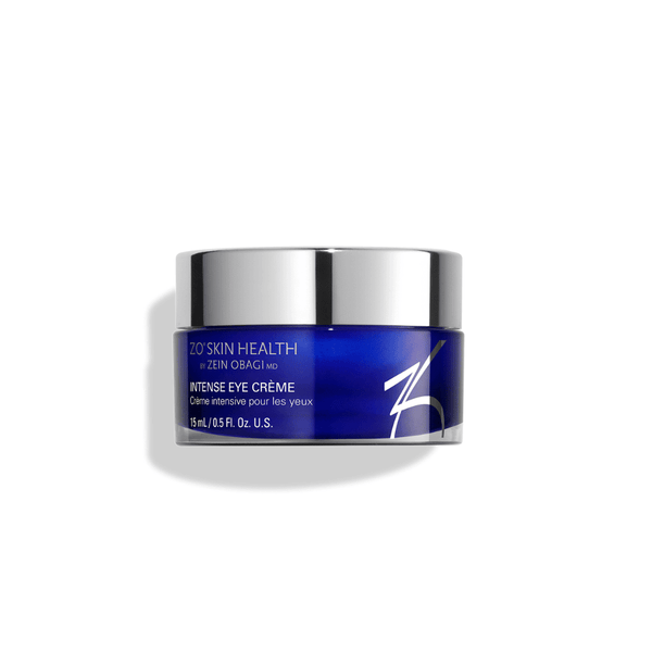 ZO Skin Health Intense Eye Crème 15mL 0.5 fl oz – intensive anti-aging eye cream in navy blue jar with silver lid to reduce dark circles, puffiness, and fine lines