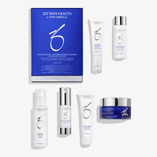ZO Skin Health Redness Relief and Barrier Defense Program – 6-step skincare set with Rozatrol, Calming Toner, Gentle Cleanser, Daily Power Defense, Exfoliating Polish, and Soothing Hydro Mist for red, sensitized skin