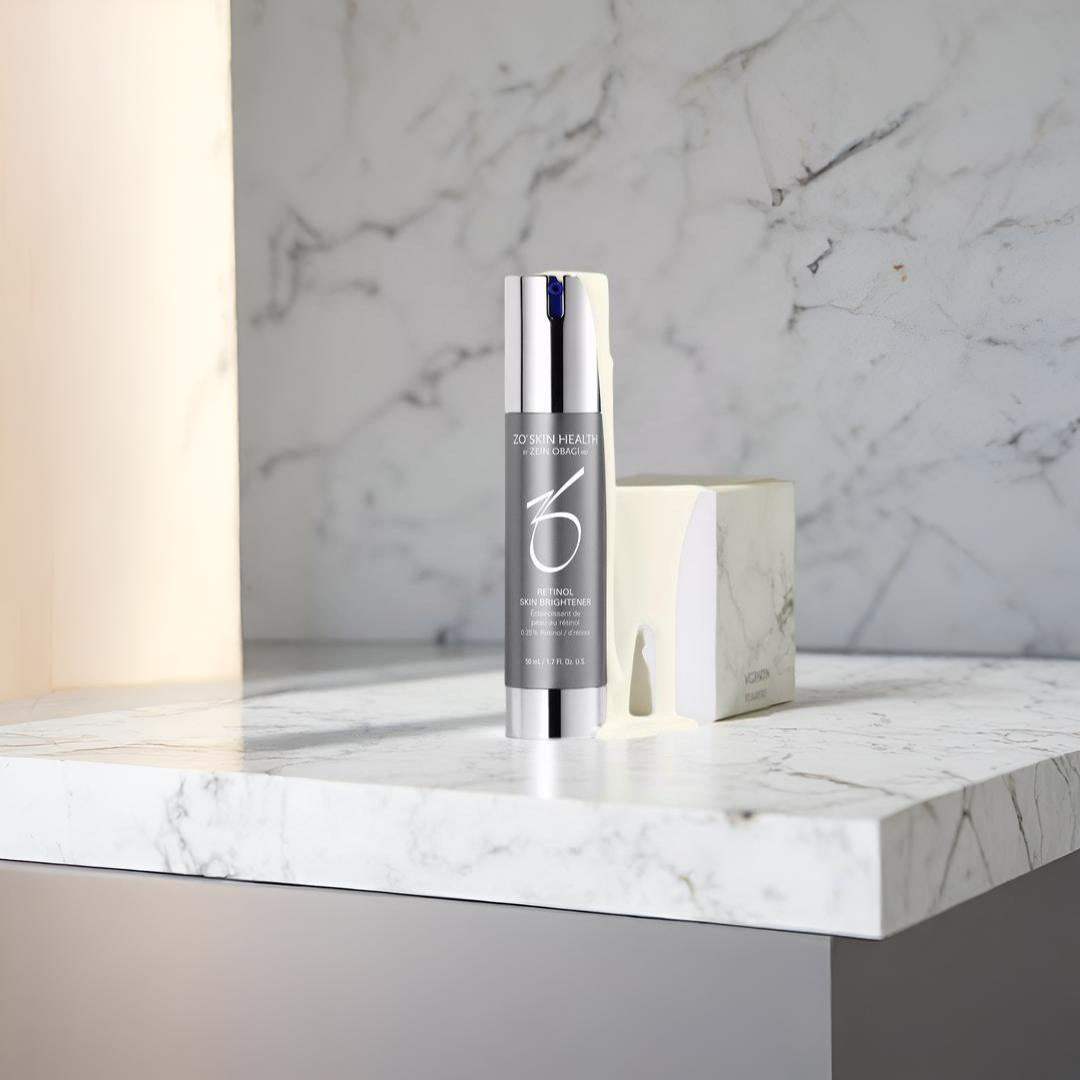 ZO Skin Health Retinol Skin Brightener 0.25% displayed on marble surface – retinol brightening treatment for fine lines and hyperpigmentation