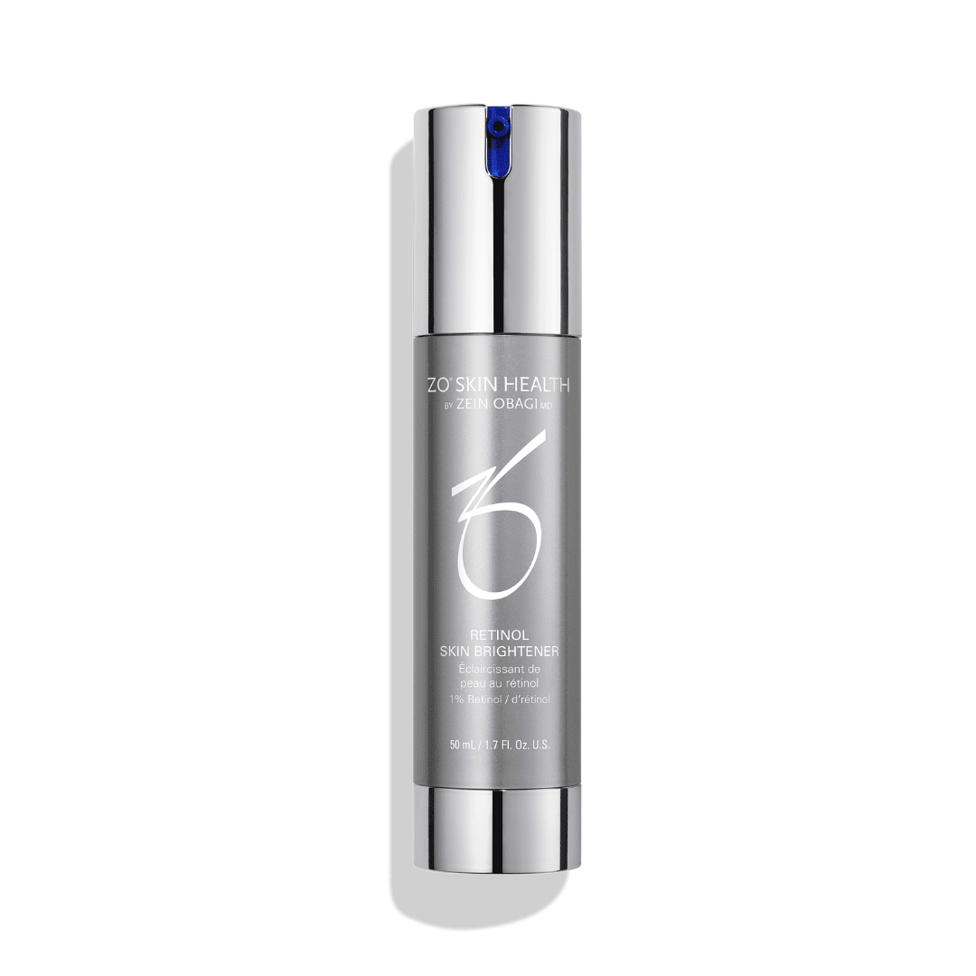 ZO Skin Health Retinol Skin Brightener 1% 50mL 1.7 fl oz – high-strength retinol brightening serum in silver pump bottle to reduce dark spots and even skin tone