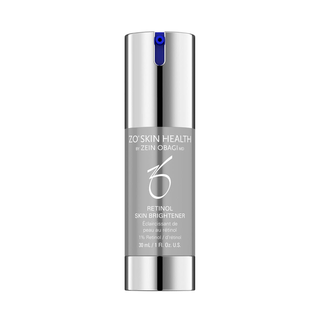 ZO Skin Health Retinol Skin Brightener 1% 30mL 1 fl oz – high-strength retinol brightening serum in silver pump bottle to reduce dark spots and even skin tone