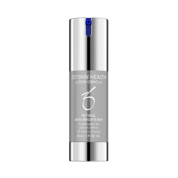 ZO Skin Health Retinol Skin Brightener 1% 30mL 1 fl oz – high-strength retinol brightening serum in silver pump bottle to reduce dark spots and even skin tone