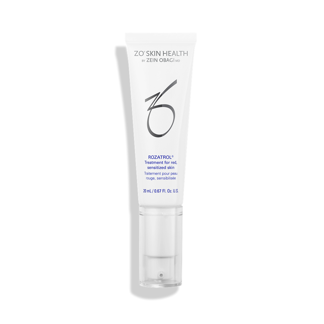 ZO Skin Health Rozatrol Treatment for Red Sensitized Skin 20mL 0.67 fl oz – calming rosacea and redness relief serum in white tube with clear pump