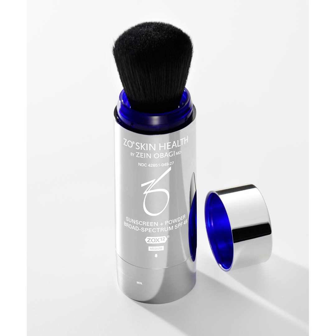 ZO Skin Health Sunscreen + Powder Broad Spectrum SPF 45 in Medium 2.7g – portable brush-on tinted sunscreen with ZOX12 for on-the-go broad spectrum protection