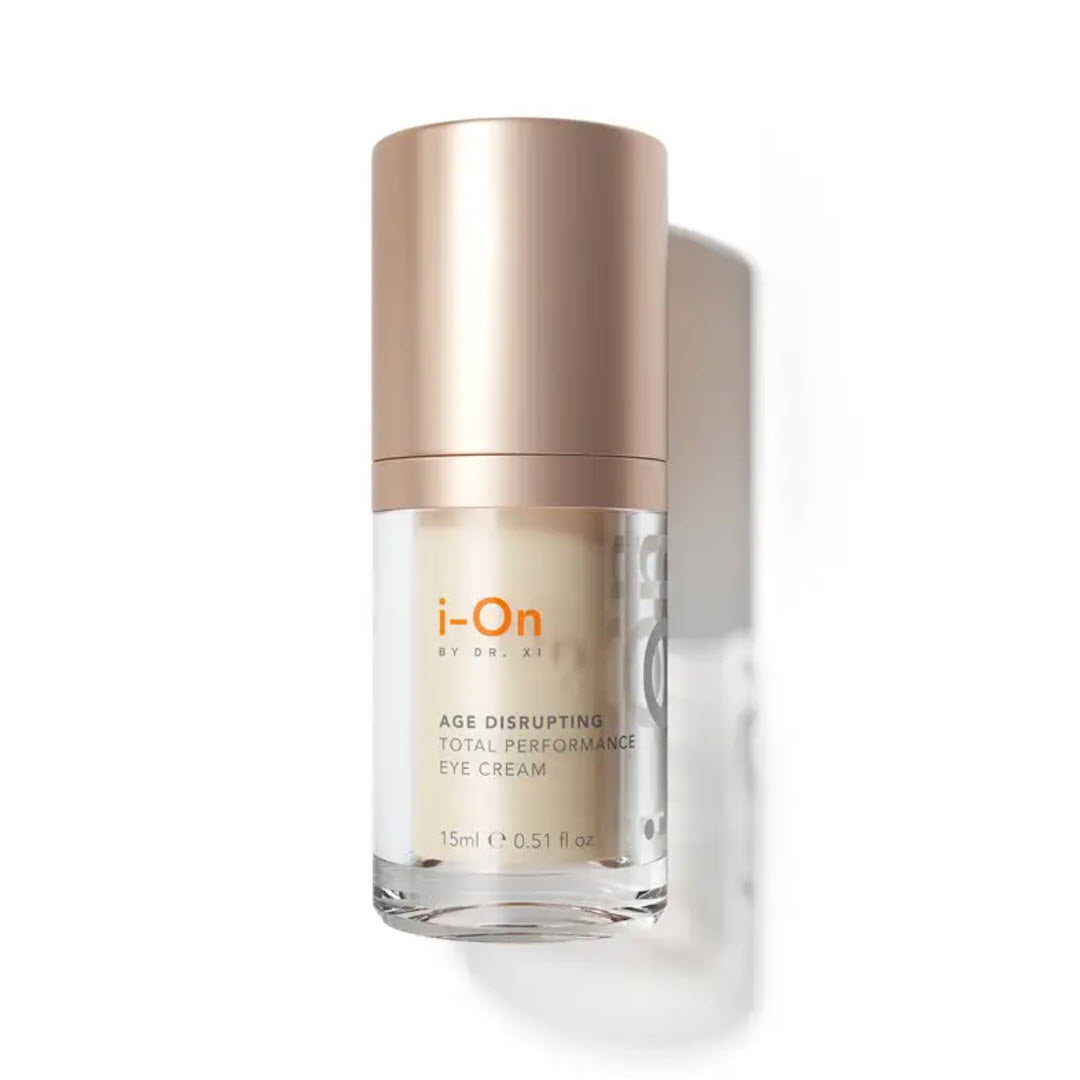 i-On by Dr. Xi Age Disrupting Total Performance Eye Cream bottle with rose gold cap, 0.51 fl oz