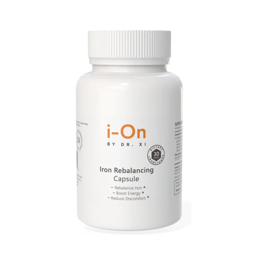 i-On by Dr. Xi Iron Rebalancing Capsule bottle, Starter 30 Capsules, formulated to rebalance iron, boost energy, and reduce discomfort