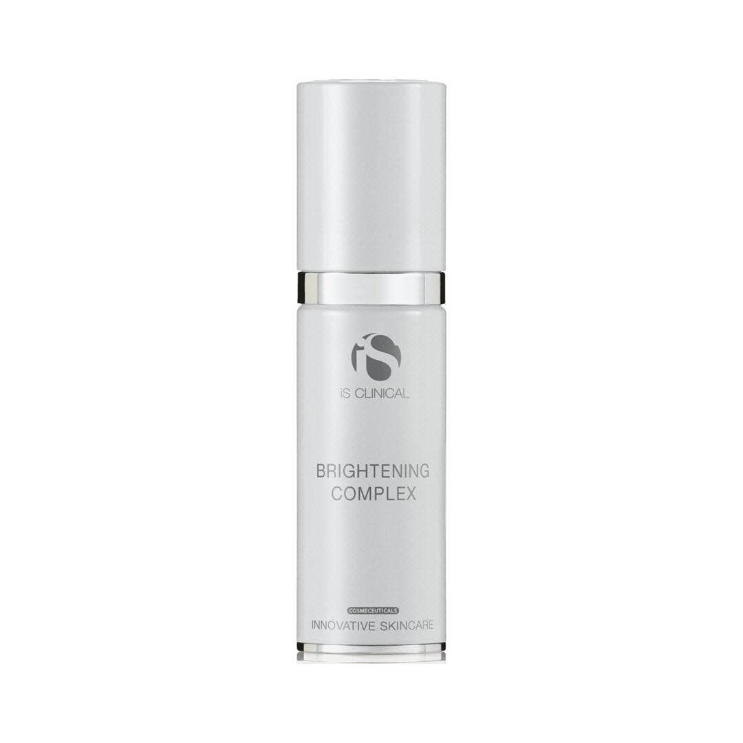 iS Clinical Brightening Complex bottle, 1 oz, a hydroquinone-free treatment with alpha-arbutin and hyaluronic acid