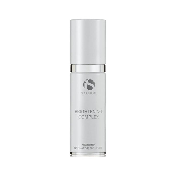 iS Clinical Brightening Complex bottle, 1 oz, a hydroquinone-free treatment with alpha-arbutin and hyaluronic acid