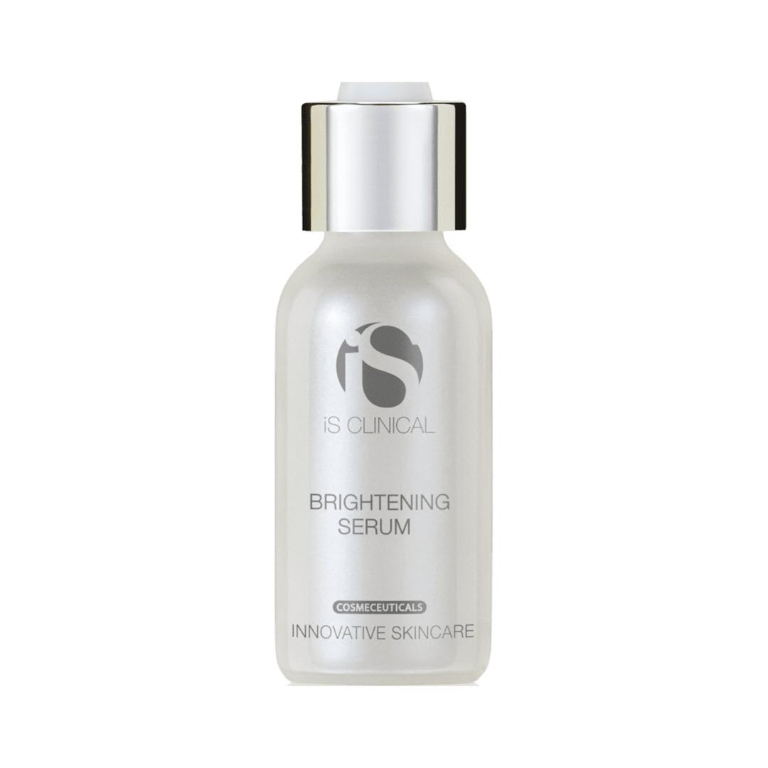 iS Clinical Brightening Serum bottle, a hydroquinone-free serum with alpha-arbutin and Norwegian kelp extract