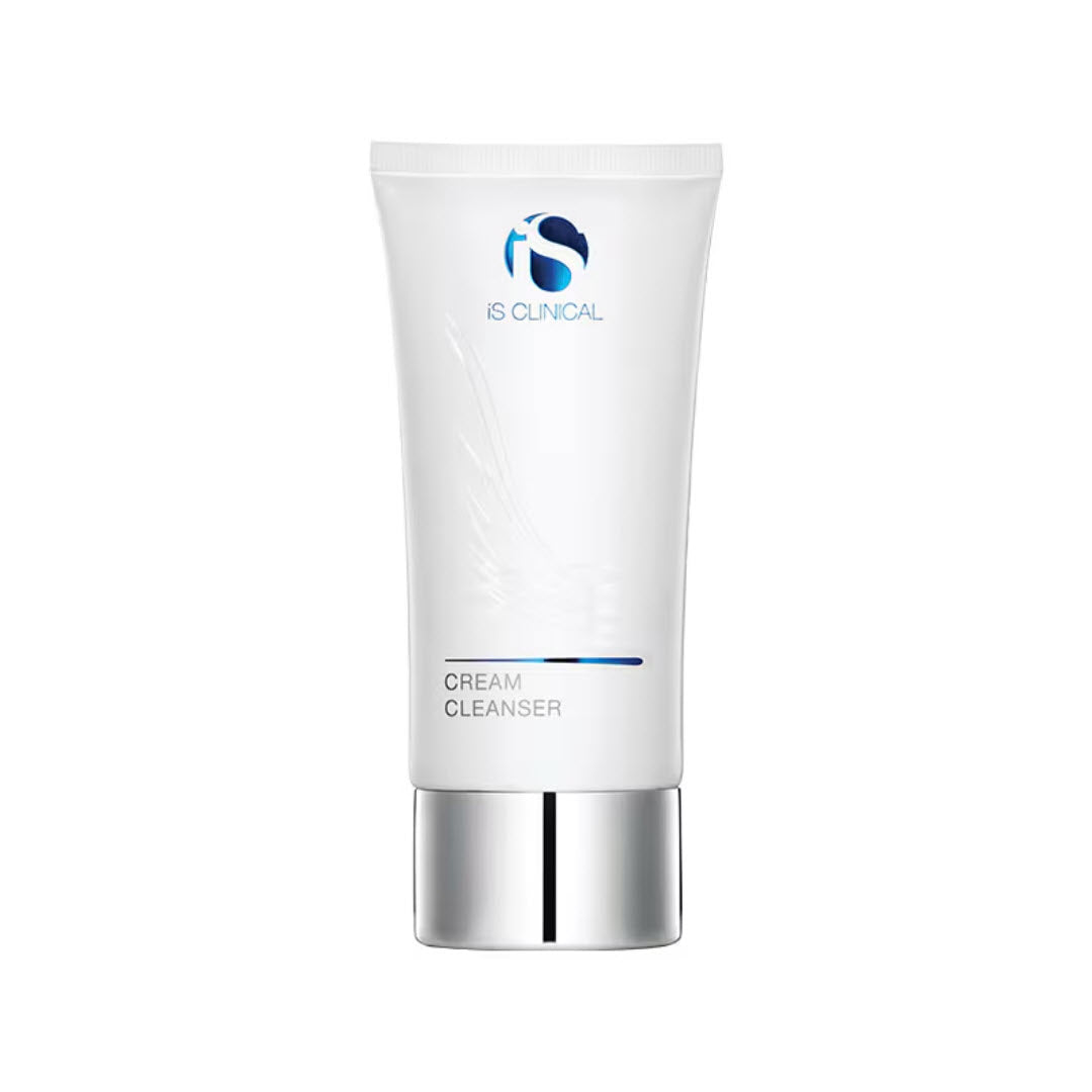 iS Clinical Cream Cleanser tube, 4.0 fl oz, a hydrating face wash with safflower seed oil and coconut oil