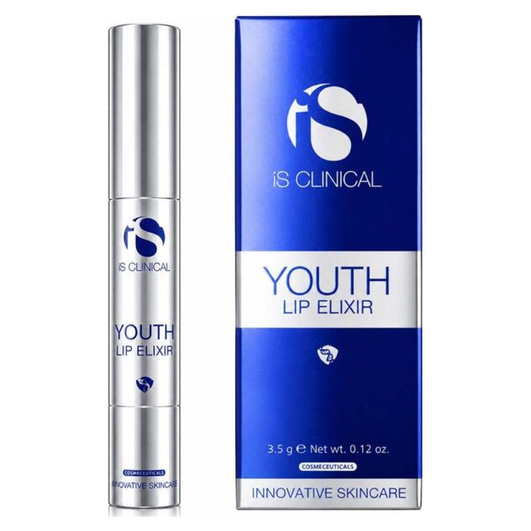 iS Clinical Youth Lip Elixir tube next to its retail packaging box