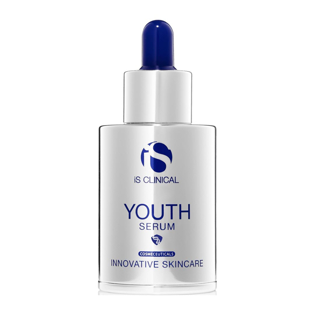 iS Clinical Youth Serum dropper bottle, 1 fl oz / 30 mL, with growth factors and Extremozyme technology
