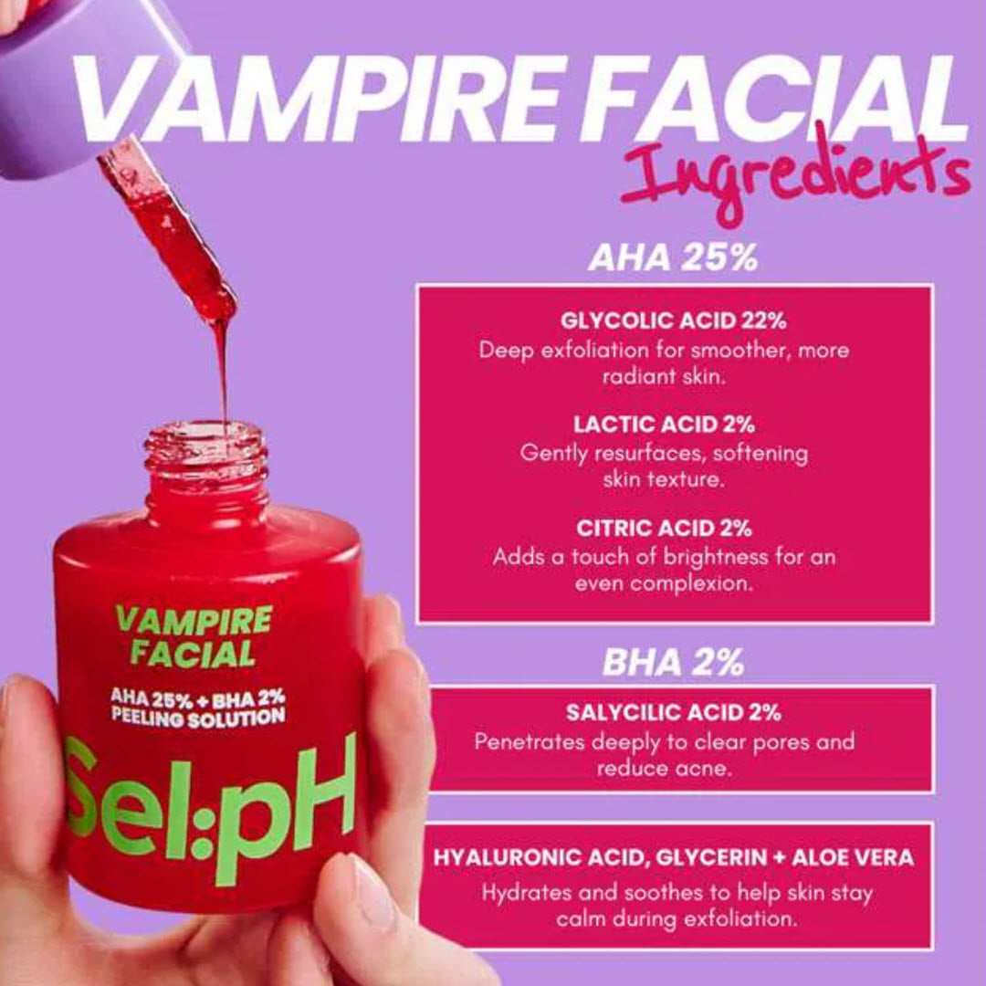 SelpH® Vampire Facial AHA 25% + BHA 2% Peeling Solution 1.01 fl oz