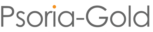 Psoria-Gold logo in gray on a white background