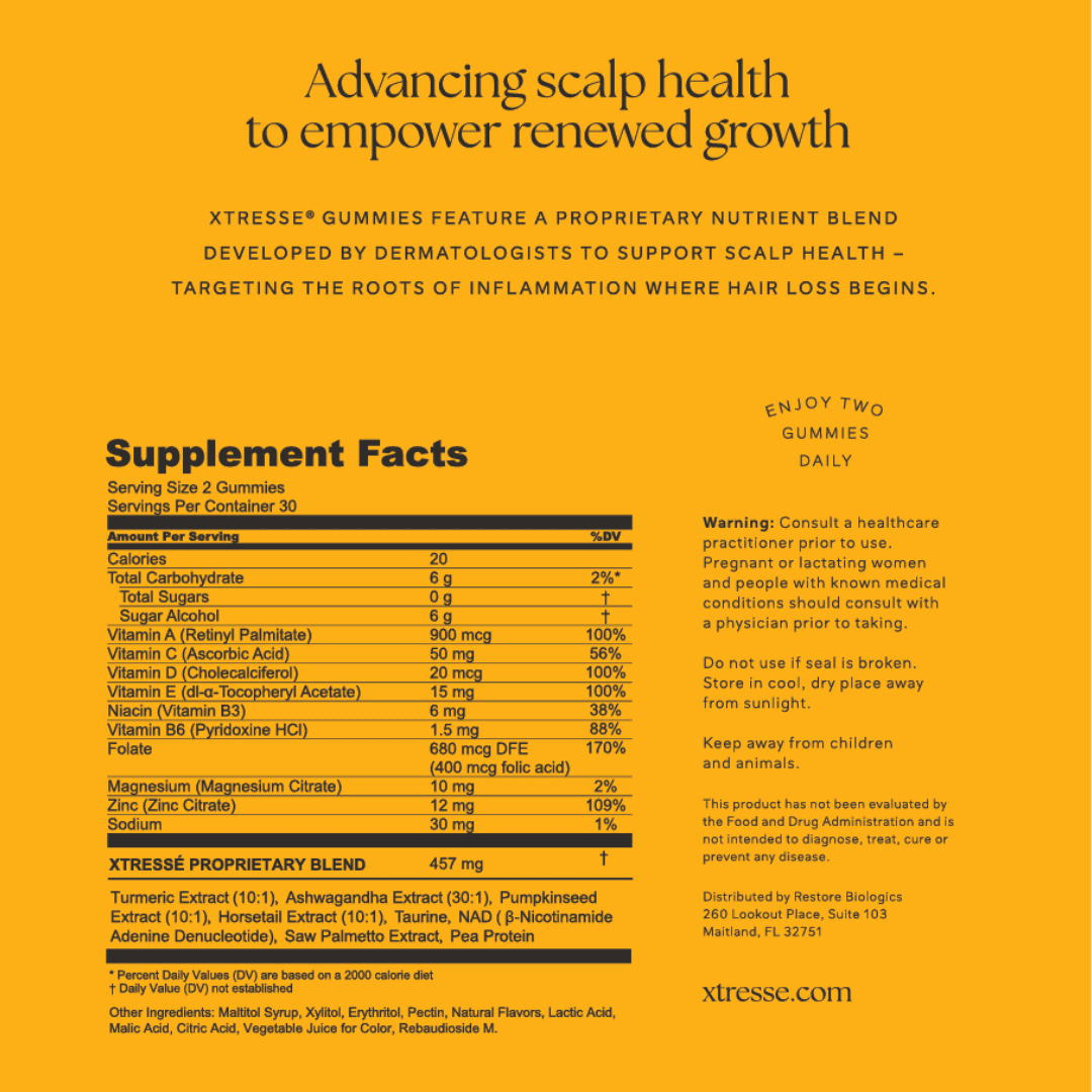 Xtresse 60 Supplement Facts – Advanced Dermatology hair growth supplement ingredients, dosage, and nutritional information